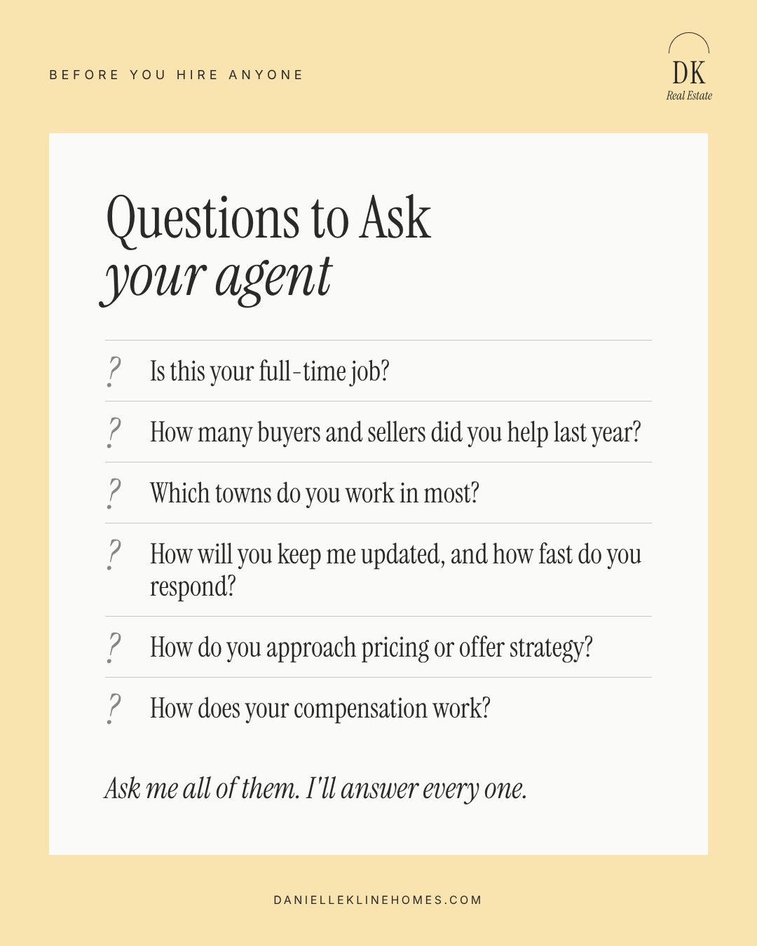 Questions to ask a real estate agent before you hire them